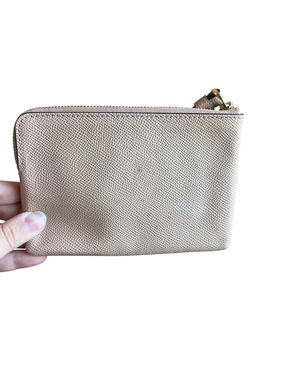 Coach Pebbled Leather Wristlet in Light Beige